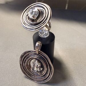 Deb Guyot Sterling Silver & Herkimer Quartz Spiral Set Ring & Pendant